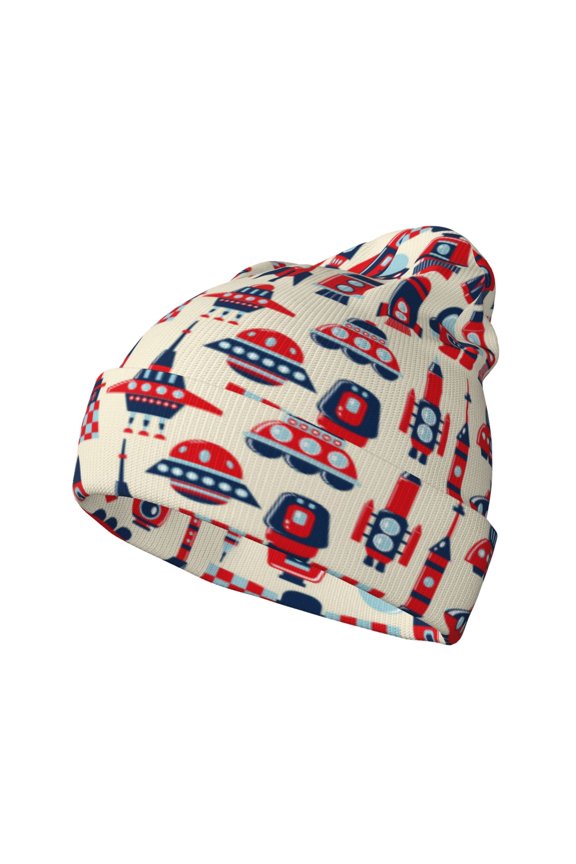 Rocket Pattern for Men's Knit Cuffed Beanie for Outdoor Activities Unisex