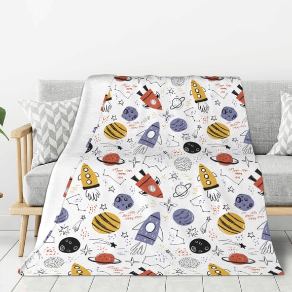 Hirioo Rocket Planets for Flannel Blanket, Cozy and Warm Throw for Bed or Couch ,Perfect for All Seasons-50"x40"