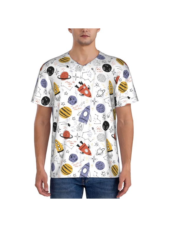 Rocket Planets for Men's Baseball T-shirt Shirts Short Sleeve Casual Summer Button Stretch T Shirts,Size S-4XL-3X-Large