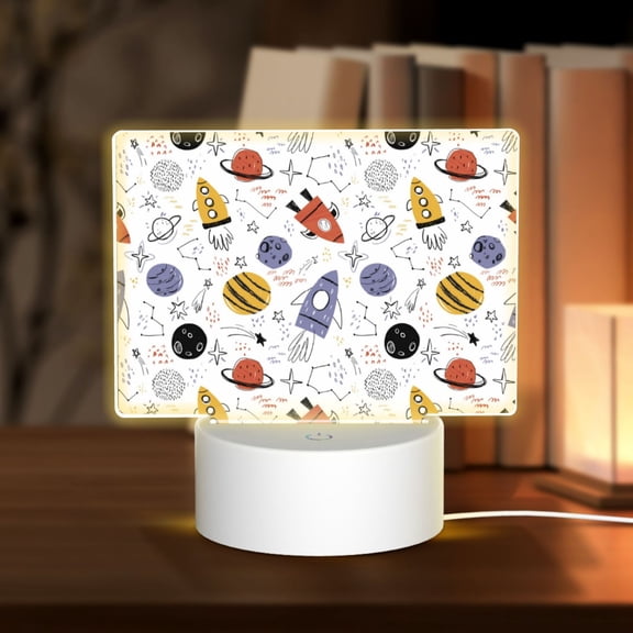 Hirioo Rocket Planets for Rectangular Acrylic with Night Light Best Gifts for Lover Girl Mom, Valentine's Day Anniversary Birthday Wedding Present