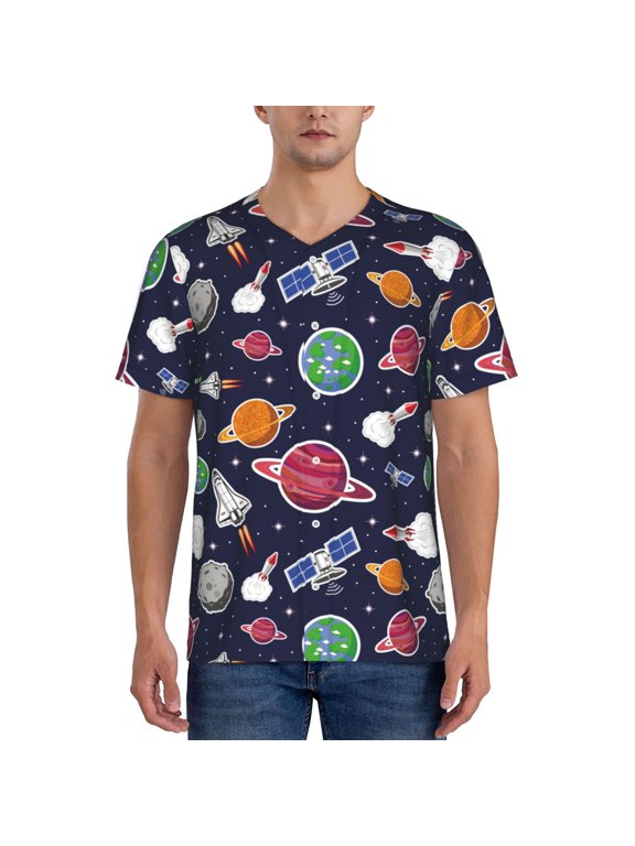 Rocket Satellite for Men's Baseball T-shirt Shirts Short Sleeve Casual Summer Button Stretch T Shirts,Size S-4XL-Large