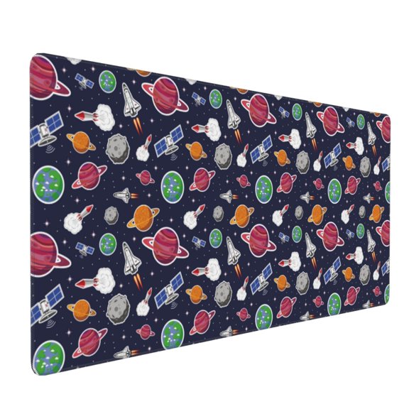 Hirioo Rocket Satellite for Mouse Pad ,Anti-Slip Base, Durable Stitched Edges, Perfect for Gaming, Office, and Home Use,16x35.5in