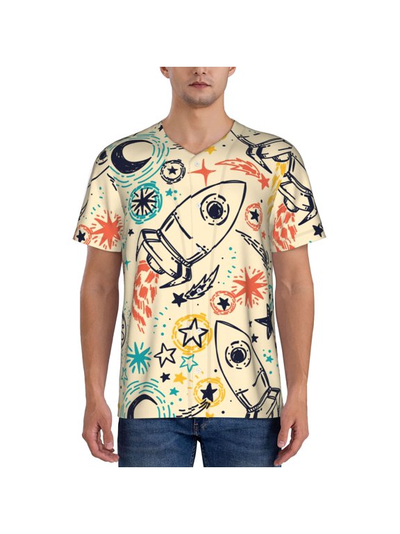 Rockets for Men's Baseball T-shirt Shirts Short Sleeve Casual Summer Button Stretch T Shirts,Size S-4XL-3X-Large