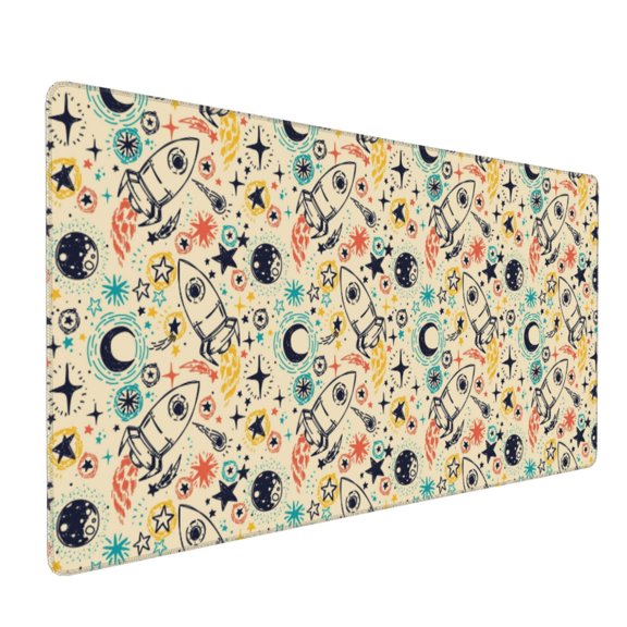 Hirioo Rockets for Mouse Pad ,Anti-Slip Base, Durable Stitched Edges, Perfect for Gaming, Office, and Home Use,16x35.5in