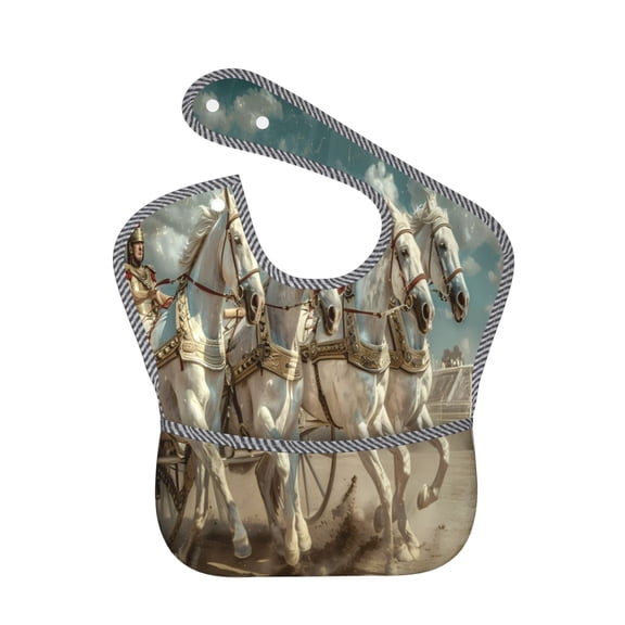 Hirioo Roman Chariot Horse Race for Baby Waterproof Pocket Bib Adjustable Closed for Babies Toddlers with Large Pocket 6-24Months