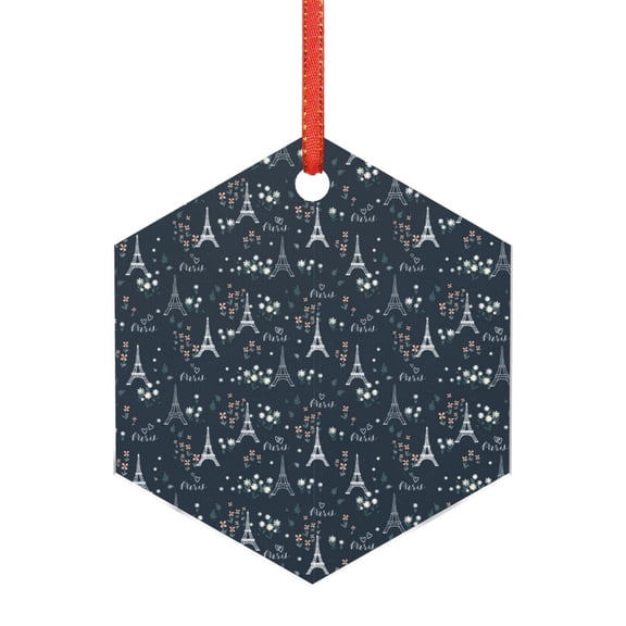 Hirioo Romantic Eiffel Tower for Acrylic Christmas Pendant Hanging Christmas Tree Ornaments, Car, Home, Office Gift Decor-Hexagon