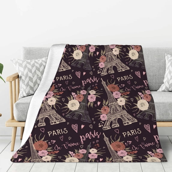 Hirioo Romantic Paris for Flannel Blanket, Cozy and Warm Throw for Bed or Couch ,Perfect for All Seasons-50"x40"