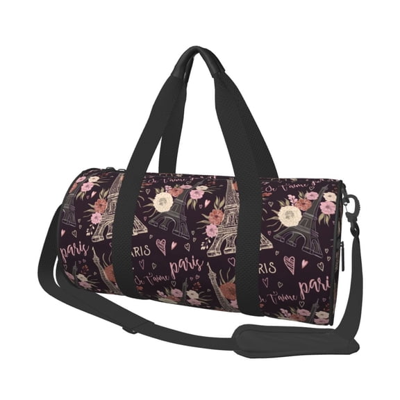 Hirioo Romantic Paris for Round Large Capacity Travel Luggage Bag Weekend Getaway Bag for Gym Beach Swim Bag Men Women