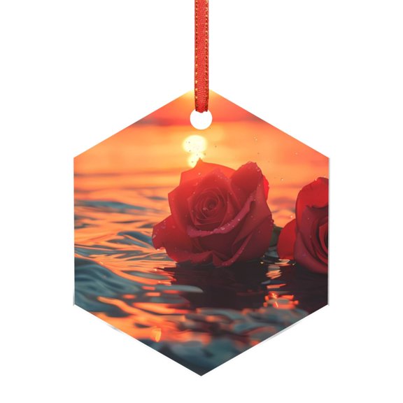 Hirioo Romantic Roses Sunset Ocean for Acrylic Christmas Pendant Hanging Christmas Tree Ornaments, Car, Home, Office Gift Decor-Hexagon