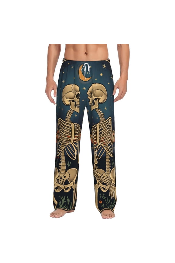Romantic Skeletons Under Moon for Men's PJ Pajama Pants Sleep Pants Men's Home Trousers with Pockets,S-3XL-XX-Large