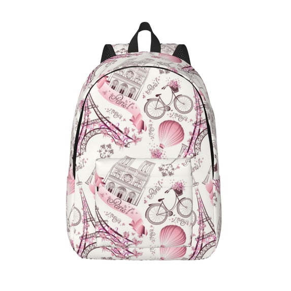 Hirioo Romantic Travel In Paris Canvas Backpack, Durable Travel Backpack with Multiple Compartments,Large Capacity, Backpack for School, Hiking, Work