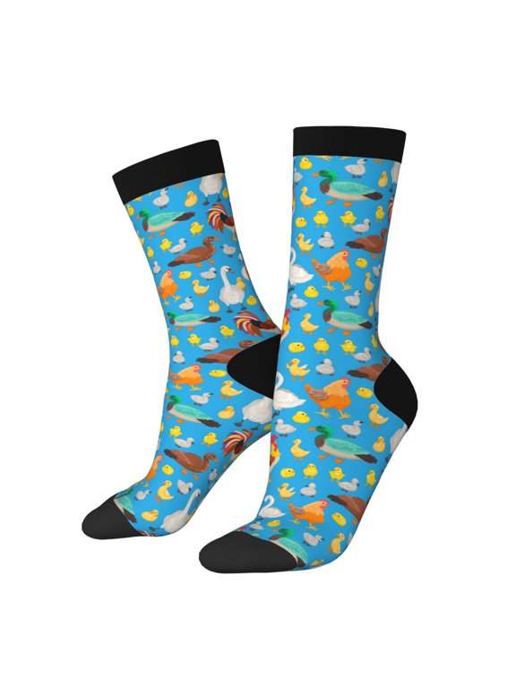 Rooster And Chickens Pattern Adult Middle Tube Socks Breathable Sock Non-Pilling,Contrasting Color Design