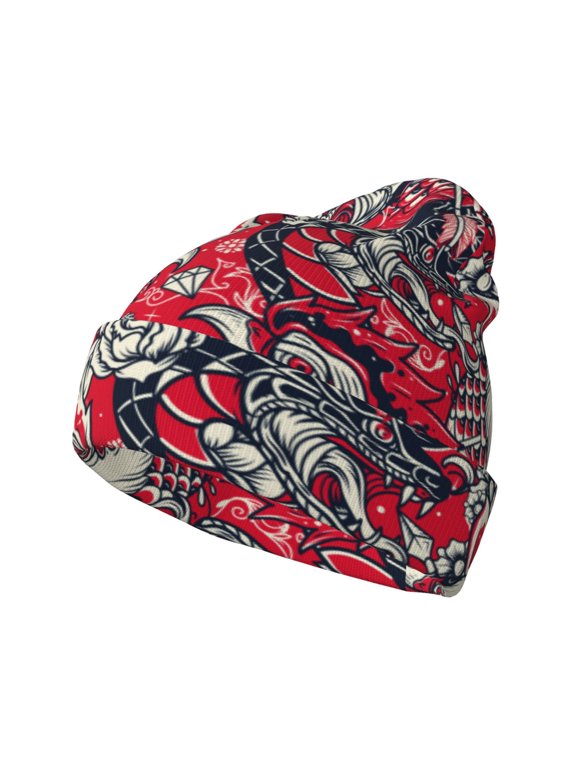Rooster Head for Men's Knit Cuffed Beanie for Outdoor Activities Unisex