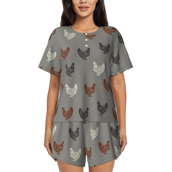 Hirioo Rooster for Women's 2 Piece Short-Sleeved Pajama PJ Sets for Women Shorts with Pockets Womens Lounge Set-4X-Large