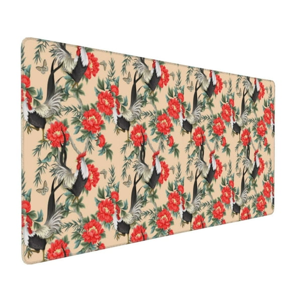 Hirioo Roosters And Peonies Flowers for Mouse Pad ,Anti-Slip Base, Durable Stitched Edges, Perfect for Gaming, Office, and Home Use,16x35.5in