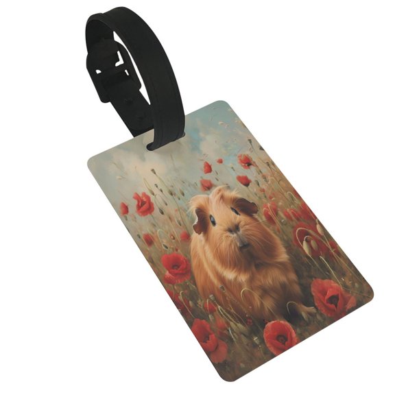 Hirioo Rose Cute Guinea Pig for Luggage ID Tag with Adjustable Strap Travel Baggage Bag Tags Suitcase Identify Labels for Women Men