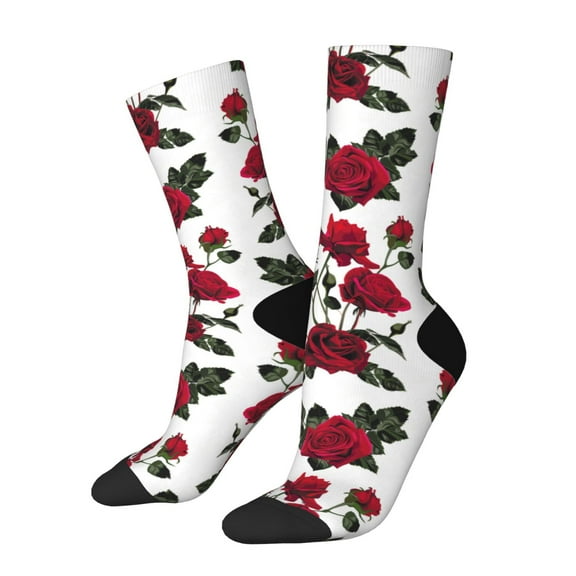 Hirioo Rose Flowers Pattern Adult Middle Tube Socks Breathable Sock Non-Pilling,Contrasting Color Design