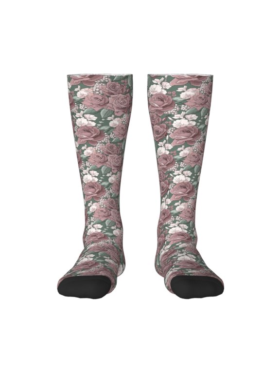 Rose Flowers for Adult Stockings Breathable Sock Non-Pilling,Contrasting Color Design