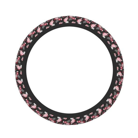 Hirioo Rose Flowers for Elastic Stretch Steering Wheel Cover Universal 15 Inch Automotive Steering Wheel Cover Fit Auto, Suvs, Truck