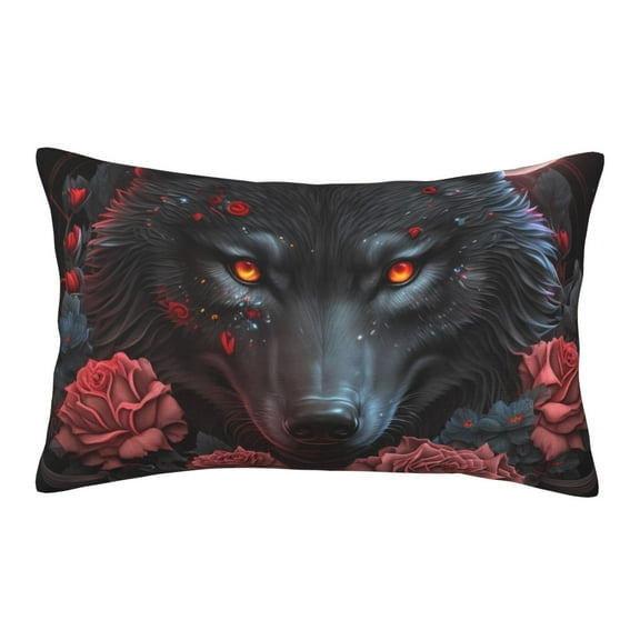 Hirioo Rose Full Moon Black Wolf for Plush Pillow Cover for Bedroom and Living Room ,Elegant, Comfortable Home Decor-16"x24"
