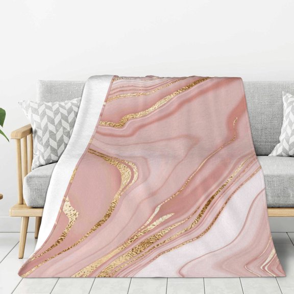 Hirioo Rose Gold Glitter Splatter for Flannel Blanket, Cozy and Warm Throw for Bed or Couch ,Perfect for All Seasons-80"x60"