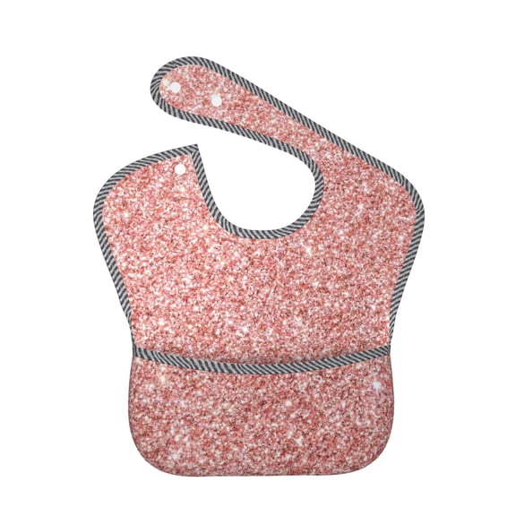 Hirioo Rose Gold Pink Glitter for Baby Waterproof Pocket Bib Adjustable Closed for Babies Toddlers with Large Pocket 6-24Months