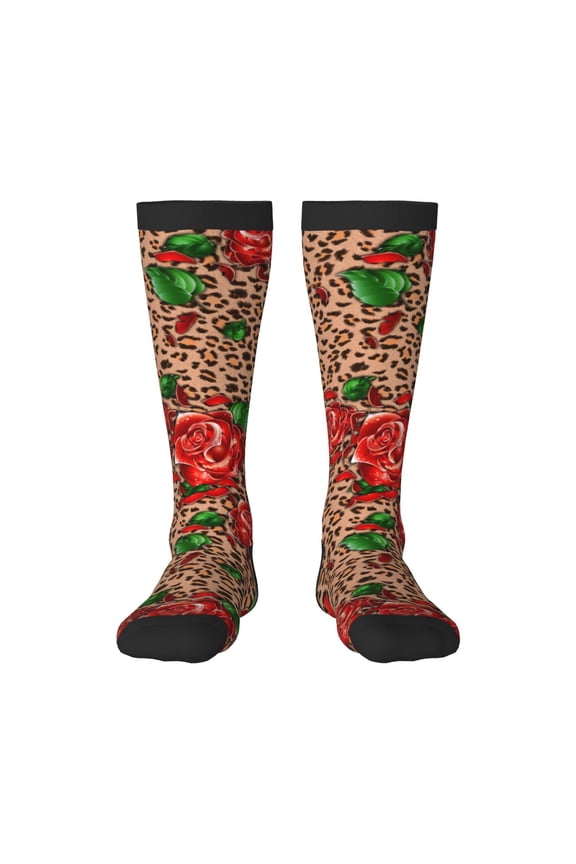 Rose Mix Leopard 1 for Adult Stockings Breathable Sock Non-Pilling,Contrasting Color Design