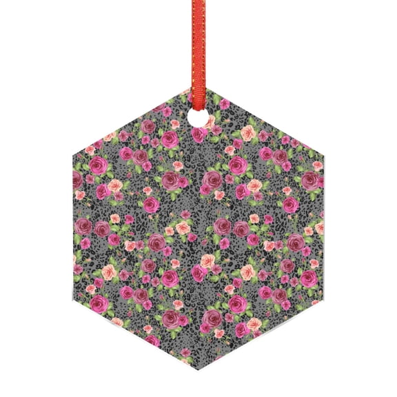 Hirioo Rose Mix Leopard for Acrylic Christmas Pendant Hanging Christmas Tree Ornaments, Car, Home, Office Gift Decor-Hexagon