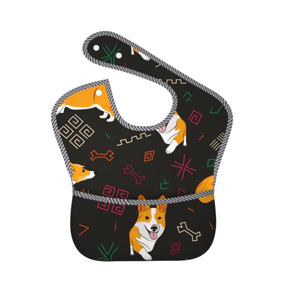 Hirioo Royal Corgi for Baby Waterproof Pocket Bib Adjustable Closed for Babies Toddlers with Large Pocket 6-24Months
