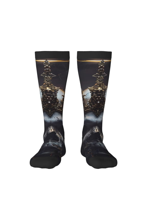Royal Skull With Golden Crown for Adult Stockings Breathable Sock Non-Pilling,Contrasting Color Design