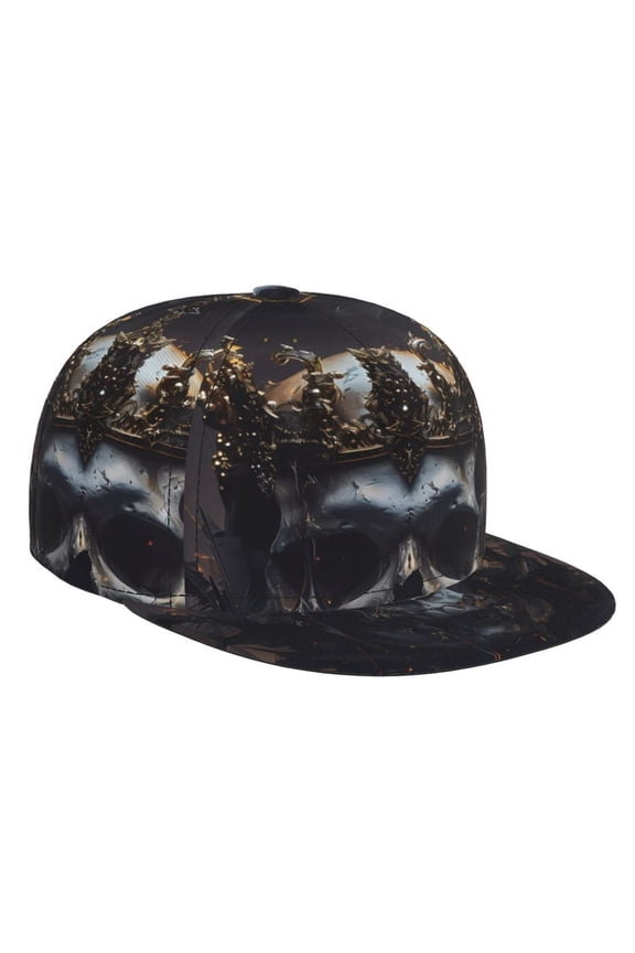 Royal Skull With Golden Crown for Baseball Cap Men Cap Flat Brim for Men Women Teens Adjustable Baseball Cap