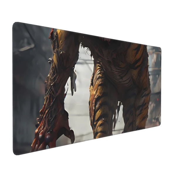 Hirioo Ruins Tiger Warrior for Mouse Pad ,Anti-Slip Base, Durable Stitched Edges, Perfect for Gaming, Office, and Home Use,16x35.5in