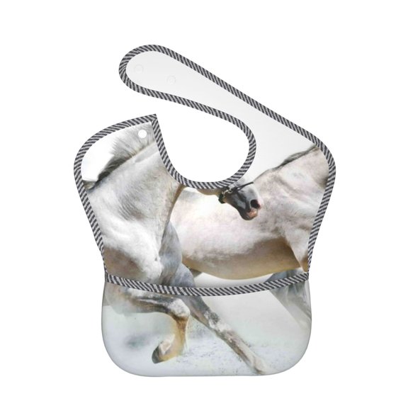 Hirioo Running White Horses for Baby Waterproof Pocket Bib Adjustable Closed for Babies Toddlers with Large Pocket 6-24Months