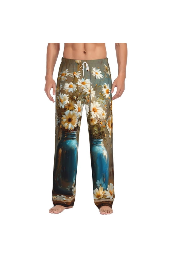 Rustic Daisy Mason Jars for Men's PJ Pajama Pants Sleep Pants Men's Home Trousers with Pockets,S-3XL-Large