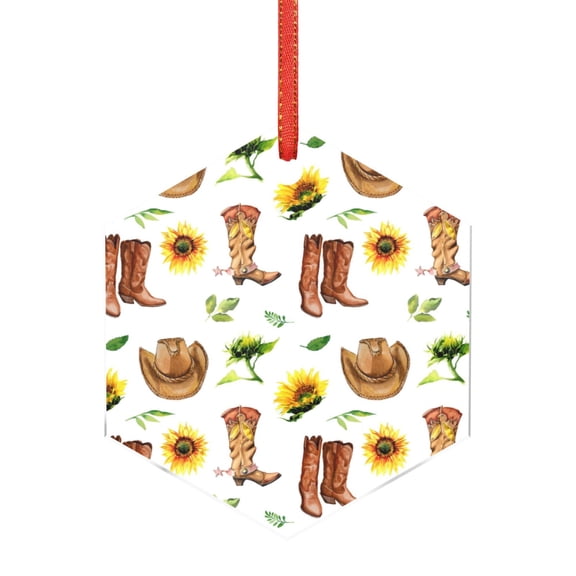 Hirioo Rustic Western Charm for Acrylic Christmas Pendant Hanging Christmas Tree Ornaments, Car, Home, Office Gift Decor-Hexagon