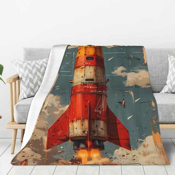 Hirioo Rusty Rocket Launch for Flannel Blanket, Cozy and Warm Throw for Bed or Couch ,Perfect for All Seasons-40"x30"