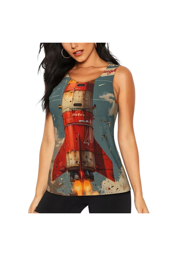 Rusty Rocket Launch for Women's Workout Tank Top Sleeveless Workout Tops Athletic Gym Shirts-X-Large