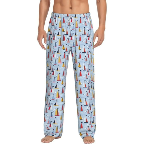 Hirioo Sailboats And Seagulls for Men's PJ Pajama Pants Sleep Pants Men's Home Trousers with Pockets,S-3XL-Small
