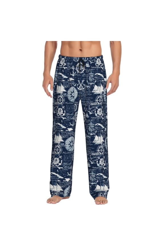 Sailing Cruises Nautical for Men's PJ Pajama Pants Sleep Pants Men's Home Trousers with Pockets,S-3XL-Small