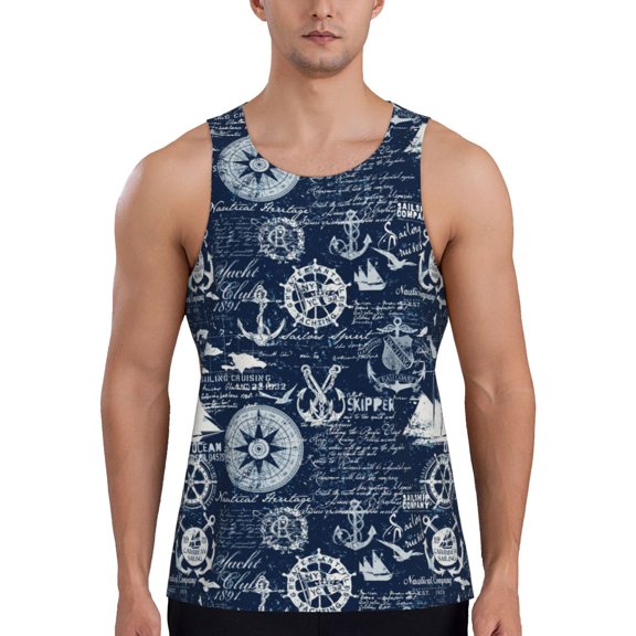Hirioo Sailing Cruises Nautical for Men's Workout Tank Top Sleeveless Shirts Quick Dry for Men-4X-Large
