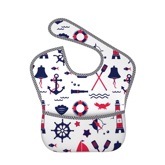Hirioo Sailing Marine Travel for Baby Waterproof Pocket Bib Adjustable Closed for Babies Toddlers with Large Pocket 6-24Months
