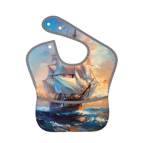 Hirioo Sailing Ship Ocean Sunset for Baby Waterproof Pocket Bib Adjustable Closed for Babies Toddlers with Large Pocket 6-24Months