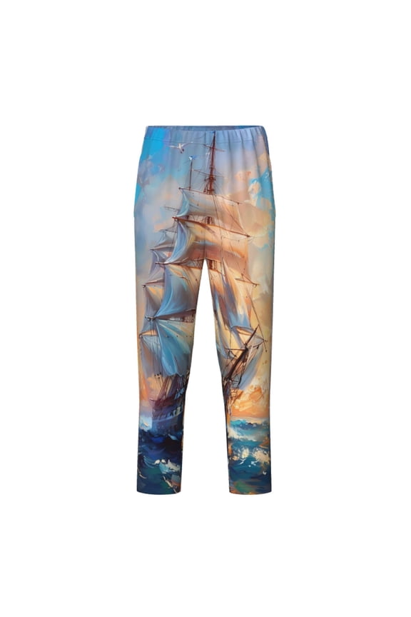 Sailing Ship Ocean Sunset for Teenagers' Pajama Pants Womens Lounge Pants with Pockets Pj Bottoms Pants for Men-XS(5-6)