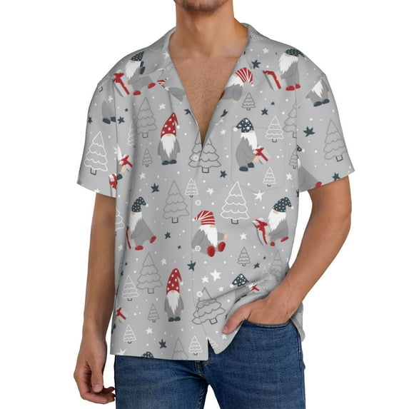 Hirioo Santa with Gifts for Men's Cuban Collar Short Sleeve Shirt Button Down Shirt Beach Summer Shirts Wedding Vacation Shirts-