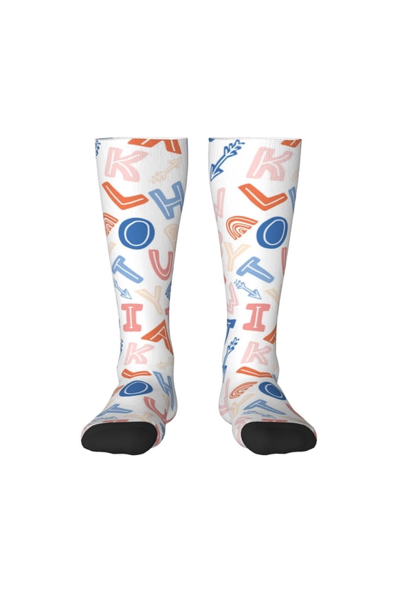 Scandinavian Alphabet for Adult Stockings Breathable Sock Non-Pilling,Contrasting Color Design