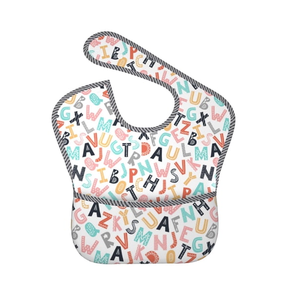 Hirioo Scandinavian Alphabet1 for Baby Waterproof Pocket Bib Adjustable Closed for Babies Toddlers with Large Pocket 6-24Months