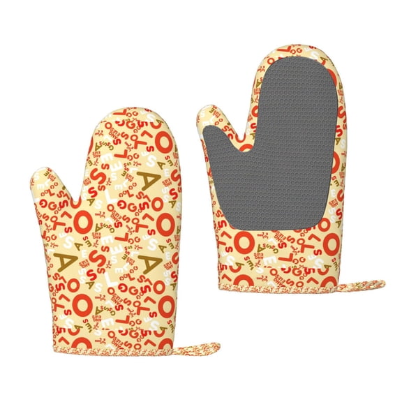 Hirioo Scandinavian Alphabet2 for Silicone Oven Mitts for BBQ, Baking, Cooking, Set of 2, Heat Resistant 260, Non-Slip Kitchen Essentials