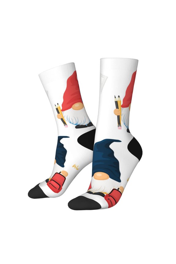 School Cute Gnomes Pattern Adult Middle Tube Socks Breathable Sock Non-Pilling,Contrasting Color Design