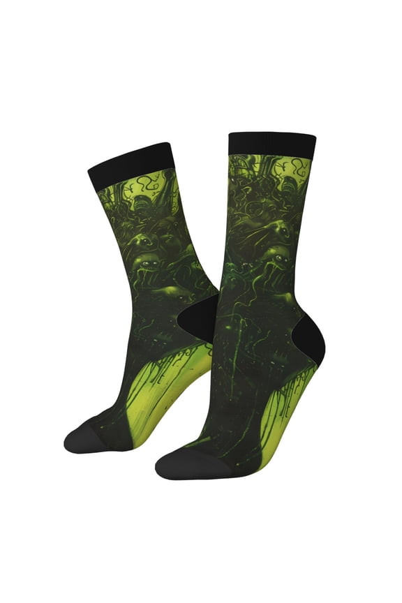 Screaming Horror Art Pattern Adult Middle Tube Socks Breathable Sock Non-Pilling,Contrasting Color Design