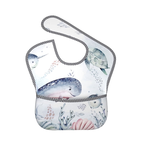 Hirioo Sea Animals for Baby Waterproof Pocket Bib Adjustable Closed for Babies Toddlers with Large Pocket 6-24Months